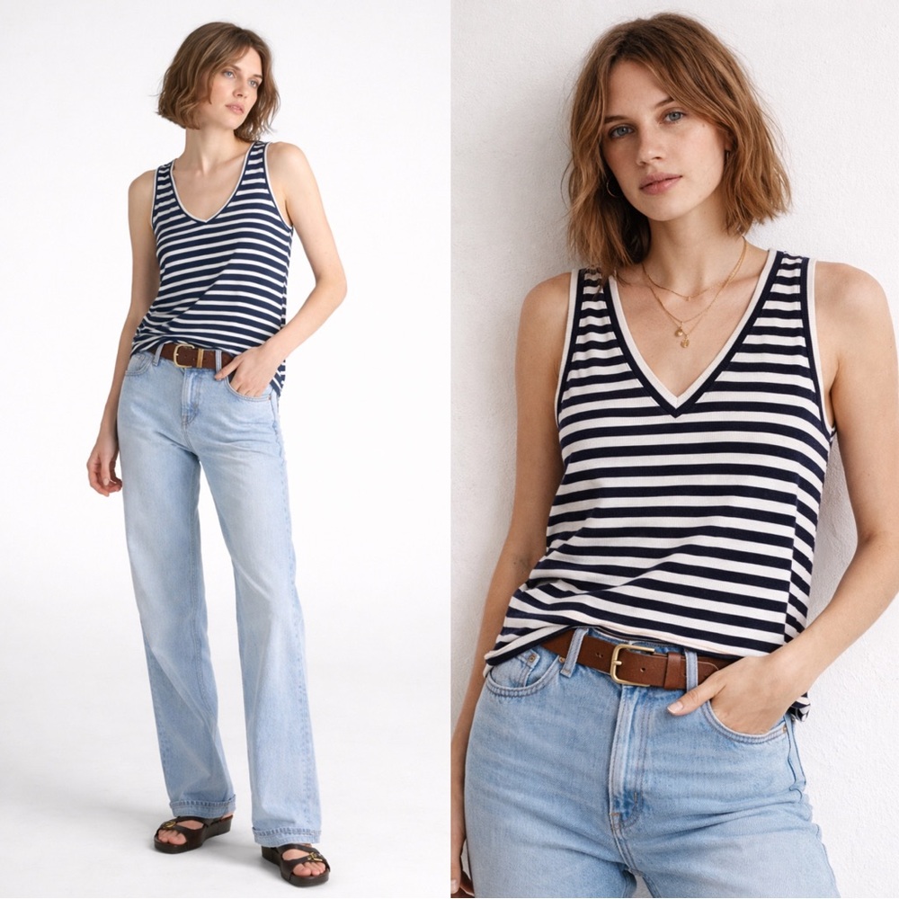J. Crew Factory Navy Stripe V-Neck Tank Top Women’s Size XXS